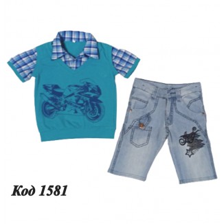 Tr Костюм футболка з коміром +бріджи джинсові 122-140  5(4)шт