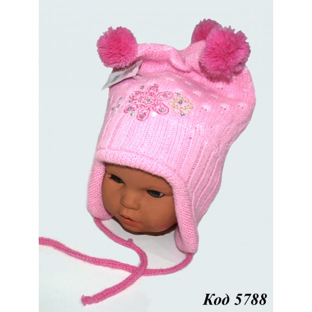 -- YO Шапка в'язана подвійна для дівчинки  48-50  1шт