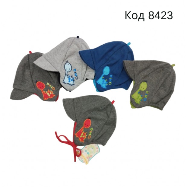 МС Шапка рібана на зав'язціі для хлопчика "ДІНО" 42-44 р.5 шт.