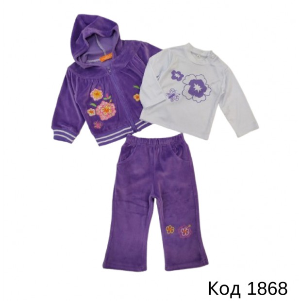 Ch Костюм велюр для дівчинки 3-х предметний 11186 1-3 роки   3шт.