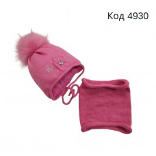 Ambra  Шапка+хомут в'язана на ізософті для дівчинки (на зав'язках) 46-48  1 шт.