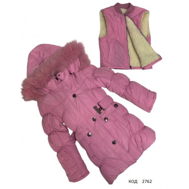 Ch Пальто зимове для дівчинки синтапон на флісі 2С-К (0152-0176)розовий 134-158  5(1) шт