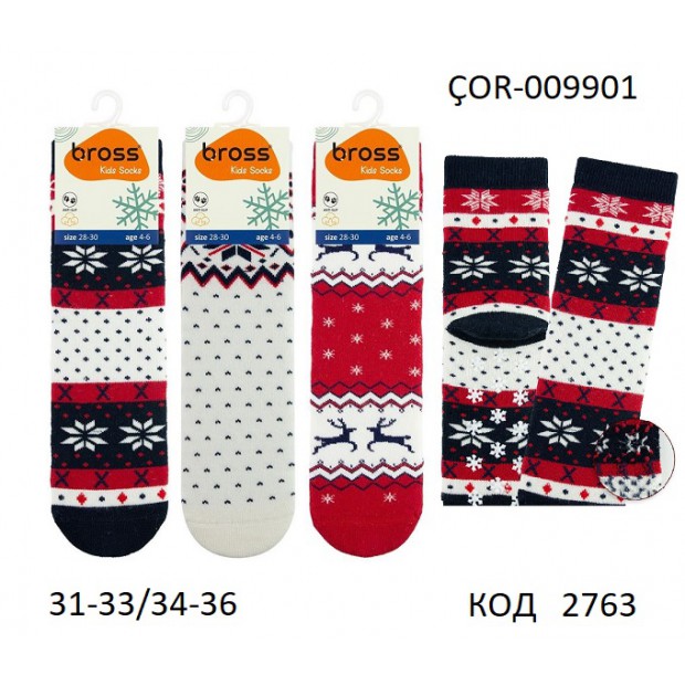 Bross Шкарпетки махрові дитячі УНІ ABS ОЛЕНІ ÇOR-009901  МІКС 12(3) шт.