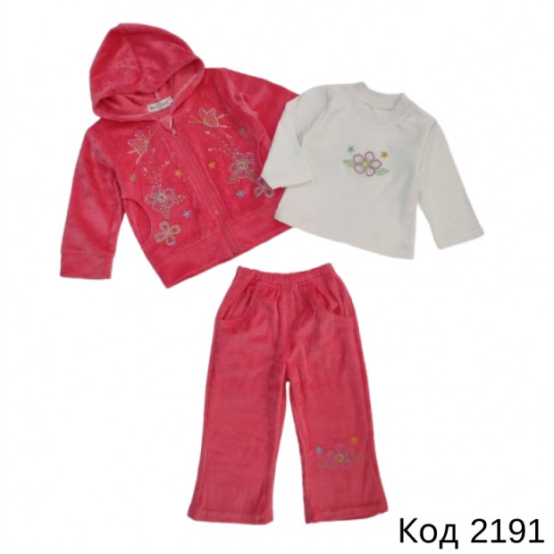 Ch Костюм велюр для дівчинки 3-х предметний 68088 1-3 роки   3шт.