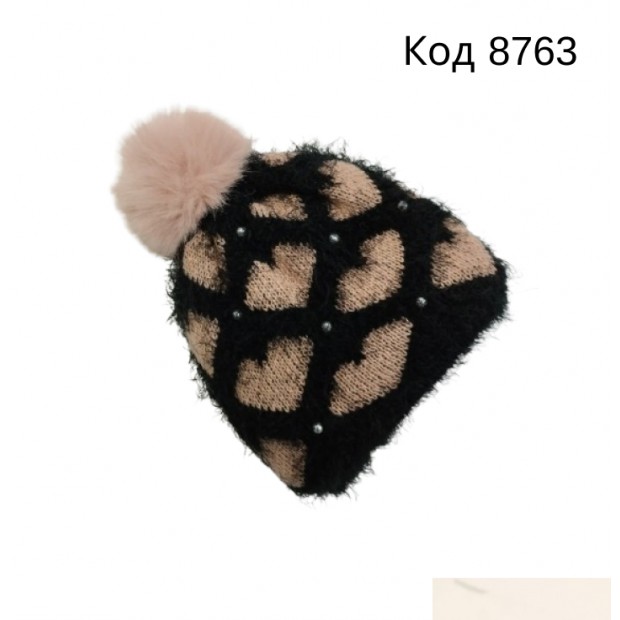 YO Шапка в'язана на хутрі для дівчинки  Травка  50-52  5(1)шт