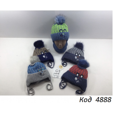 Ambra  Шапка в'язана на флісі для хлопчика(на зав'язках) Q-3  46-48   5шт