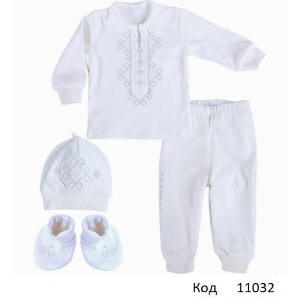 LD Комплект інтерлок ВИШИВКА сіра зігзаги  3/4предмети 68,74,   1 шт.