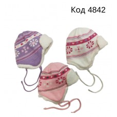 YO Шапка в'язана на флісі для дівчинки (на зав'язках) 46-50 6(3) шт