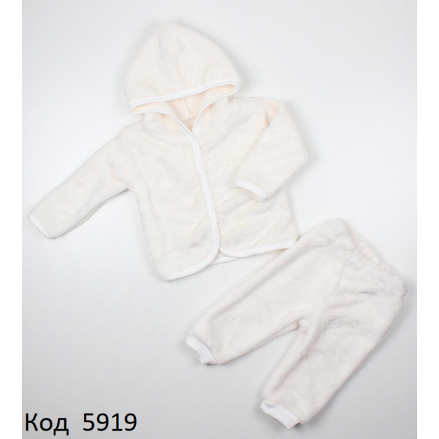 МС Костюм вельсофт (Кофта з капюшоном+ штани) МОЛОЧНИЙ 56-68р 3шт