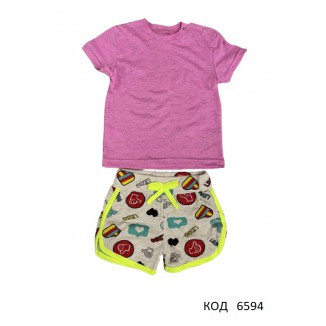Tr Коcтюм для дівчинки(Футболка+шорти)  1-3 роки Розовий 3шт.
