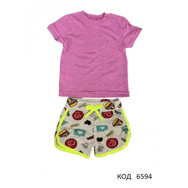 Tr Коcтюм для дівчинки(Футболка+шорти)  1-3 роки Розовий 3шт.