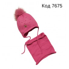 Ambra  Шапка+хомут в'язана на ізософті для дівчинки (на зав'язках) СЕРДЦЕ 46-48  1 шт.