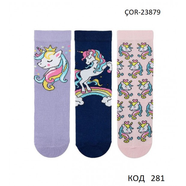 Bross Шкарпетки бавовняні для дівчинки МАЛЮНОК ÇOR-23879 МІКС  12(3)шт.