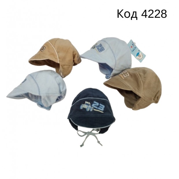 -- YO Шапка вельвет для хлопчика (на зав'язках) cda-364 Польща  50-52 10(5)шт