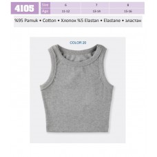 BR  Топ для дівчинки подовженний РУБЧИК 4105,20  СІРИЙ підліток   06,07,08   6(3) шт.