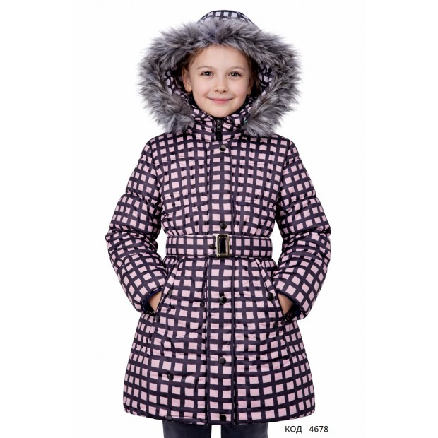 Ch Пальто зимове для дівчинки синтапон на флісі Moonbox 140-158 клітка розовий 1шт