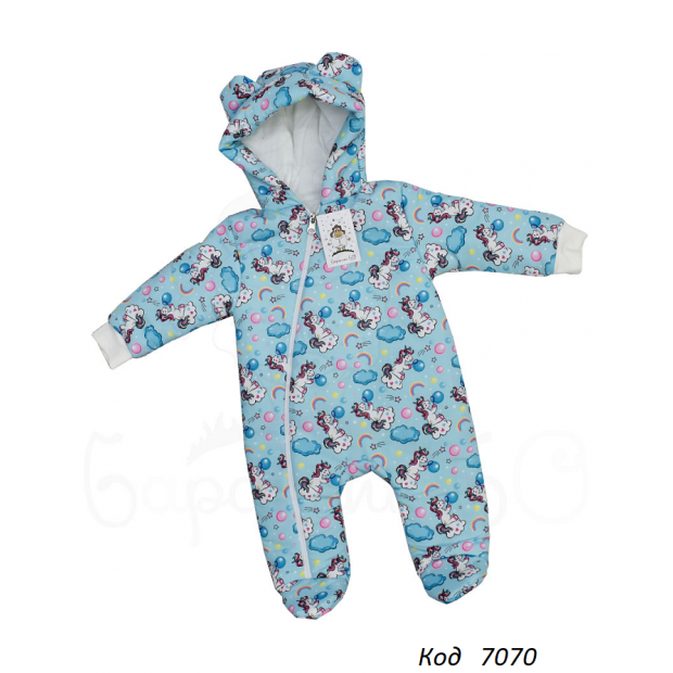 ББ Комбінезон плащівка для дівчинки синтапон  Единорог 56,62,68  1 шт.
