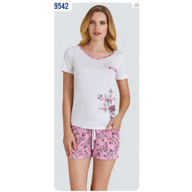 BR Піжама жіноча (футболка+шорти)  9542  S.M.XL KREM(крем)  4(1)шт.