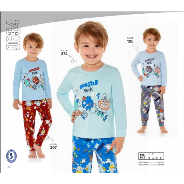 BR Піжама для хлопчика 03-06 стрейч/бавовна  9634 МОНСТЕР манжет    3-6  4 шт.