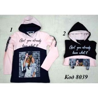 Кофта девочка капюшен стрейч MODA 3023 (128-158)  5 шт