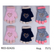 YO дв.Перчатки для дівчинки в'язані подвійні RED-0242G  Акрил  16.18   6 шт