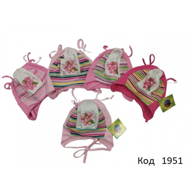 NUS Шапка трикотажна для дівчинки (на зав'язках) СМУЖКА 40-42р.  5шт