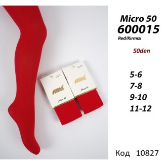ArtiKatamino Колготки капронові Micro 50  90%ПА,10%Ел  ОДНОТОН 600015  Kırmızı(червоний) 6(1) шт.