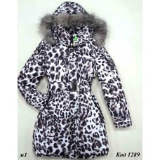 Ch Пальто зимове для дівчинки синтапон на флісі Moonbox 2227 140-158 леопард молочний 4(1)шт