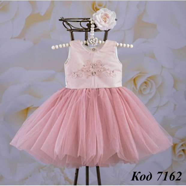 Bts Сукня святкова атлас + фатин "НАСТЮША" з пов'язкою ПУДРА   080-098   1шт