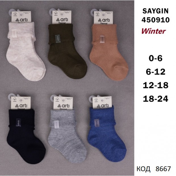 ArtiKatamino Шкарпетки махрові для хлопчика ясельні ВІДВОРОТ 450910 мікс 0-6/12-18  12(3) шт.