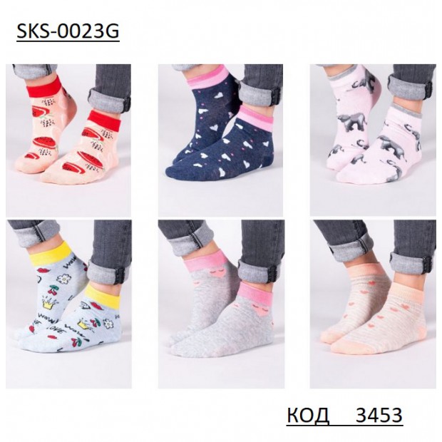 YO Шкарпетки для дівчинки SKS-0023G  КОРОТКІ   МІКС кольорів    31-34//39-41   6(3) шт