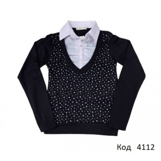 Tr Кофта-обманка стрейч BNN 6633 білий комірець  140-176   4 шт.