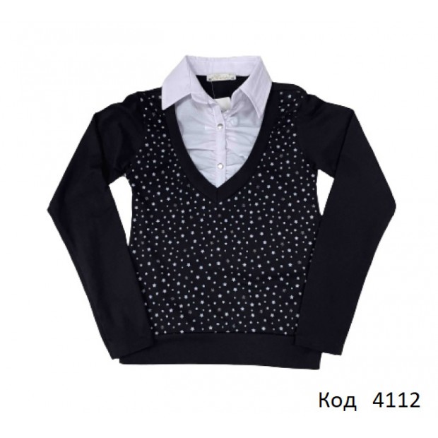 Tr Кофта-обманка стрейч BNN 6633 білий комірець  140-176   4 шт.