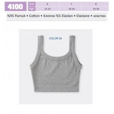 BR  Топ для дівчинки подовженний РУБЧИК 4100,20  СІРИЙ підліток   06,07,08   6(3) шт.