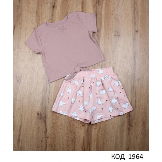МС Костюм для дівчинки рубчик+2-х нитка(ТОП+шорти) КП-2456  122-134  3 шт