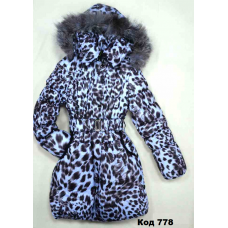 Ch Пальто зимове для дівчинки синтапон на флісі Moonbox 140-158 леопард синій 4(1)шт