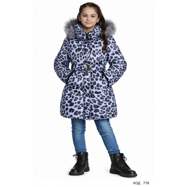 Ch Пальто зимове для дівчинки синтапон на флісі Moonbox 140-158 леопард синій 4(1)шт