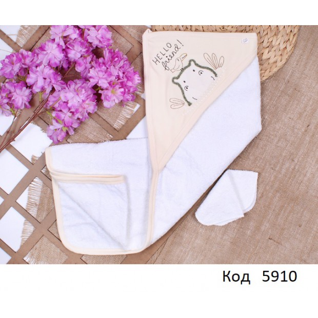 Tr Рушник куточок+рукавичка махра Babyline 9-857 "Бегемотик"  1 шт