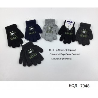 PAK од.Перчатки для хлопчика в'язані R-12 С Акрил  "Skary"  розмір 13   12(6) шт