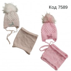 Ambra  Шапка+хомут в'язана на флісі для дівчинки(на зав'язках) G-29  46-48   1(2)шт