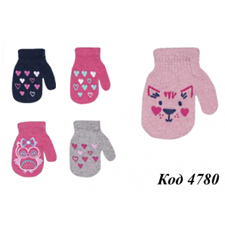одR-002-А Варежки одинарные ДЕВОЧ..5% ШЕРСТЬ.ABS” 12