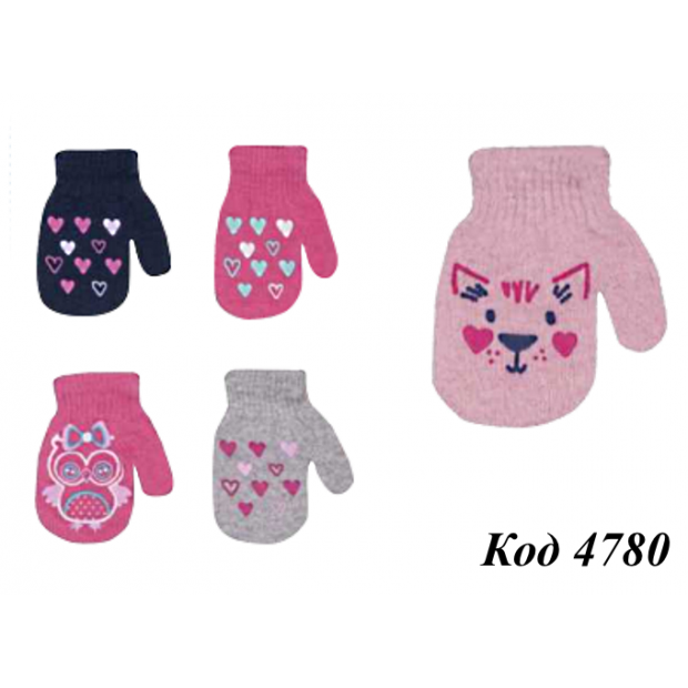 одR-002-А Варежки одинарные ДЕВОЧ..5% ШЕРСТЬ.ABS” 12