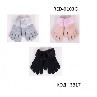 YO дв.Перчатки для дівчинки в'язані подвійні(Хутро) RED-0103G  14,16,18  6шт