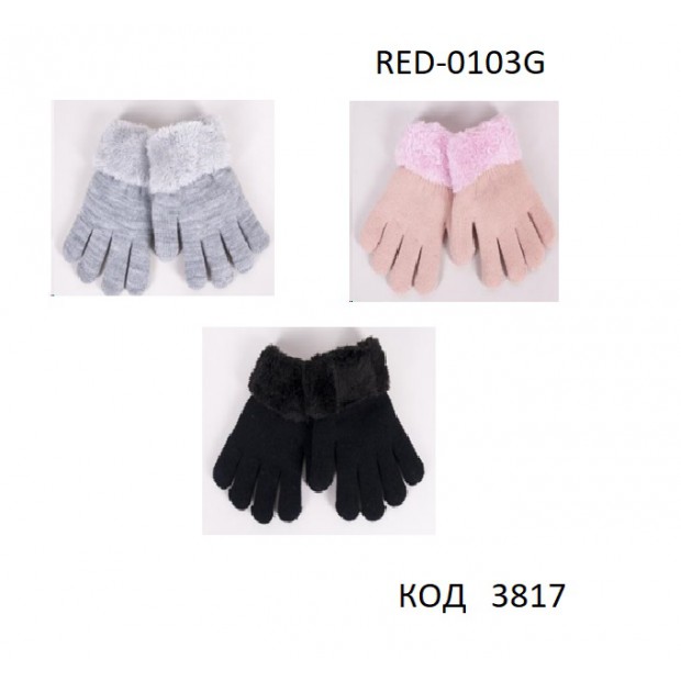 YO дв.Перчатки для дівчинки в'язані подвійні(Хутро) RED-0103G  14,16,18  6шт