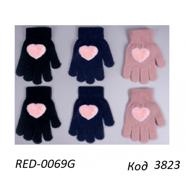 YO од.Перчатки для дівчинки в'язані  RED-0069G Акрил  Сердечко  Хутро 18   6 шт