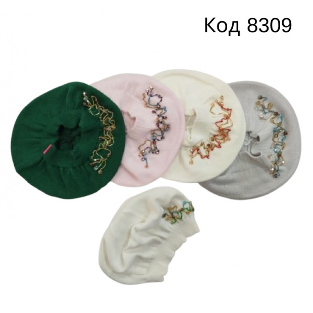 ."Нікола"Берет в'язаний для дівчинки 15V7 бісер (р.8/9років) 5шт