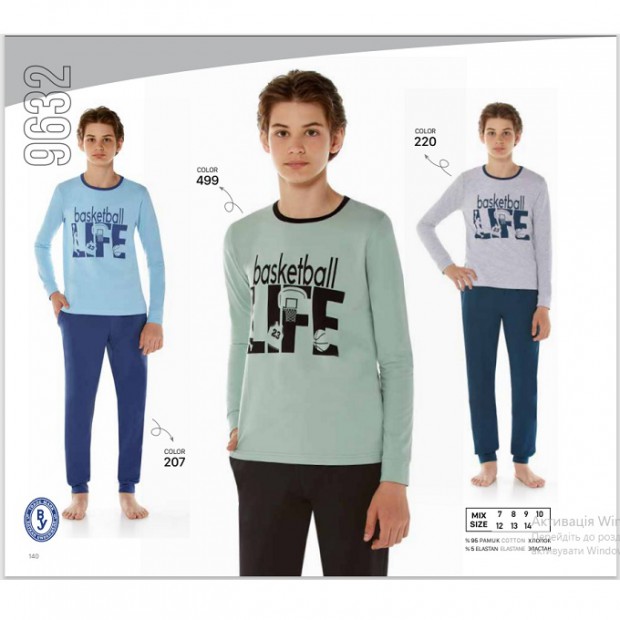 BR Піжама для хлопчика 12,13,14 стрейч/бавовна  9632    12,13,14  3 шт.