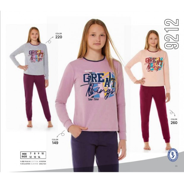 BR Піжама для дівчинки 12,13,14 стрейч/бавовна  9212    12,13,14  3 шт.