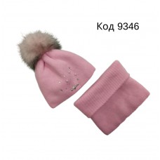 Agbo  Шапка+хомут  в'язана на флісі для дівчинки (на зав'язках)  kpl31-1729   50-52  1шт.