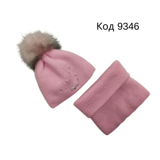 Agbo  Шапка+хомут  в'язана на флісі для дівчинки (на зав'язках)  kpl31-1729   50-52  1шт.